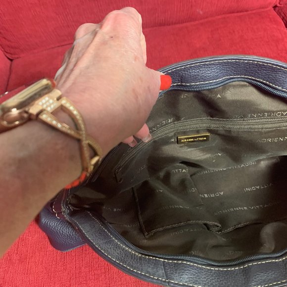 Adrienne Vittadini Large Soft Leather Navy Shoulder Bag - Picture 3 of 3